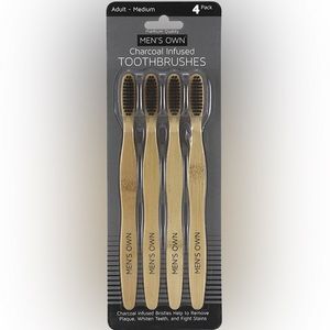 Brand new adult charcoal infused toothbrushes 4pack bamboo wooden handle